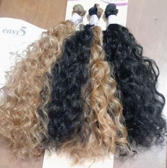 New Long Curly Human Hair Extensions Blend 22" Full Set Warm Blonde Black - Picture 2 of 7